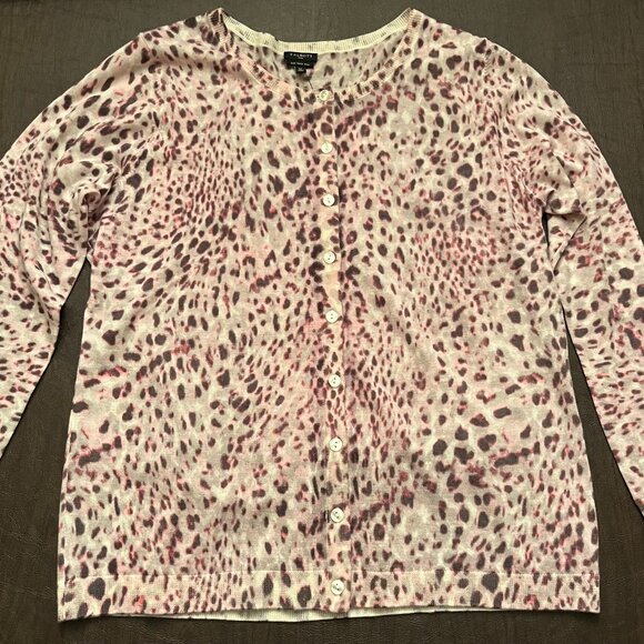 PRICE DROP Talbots NWT Pink Leopard Print Merino Wool Long Sleeve Cardi Size 1X - Picture 1 of 6